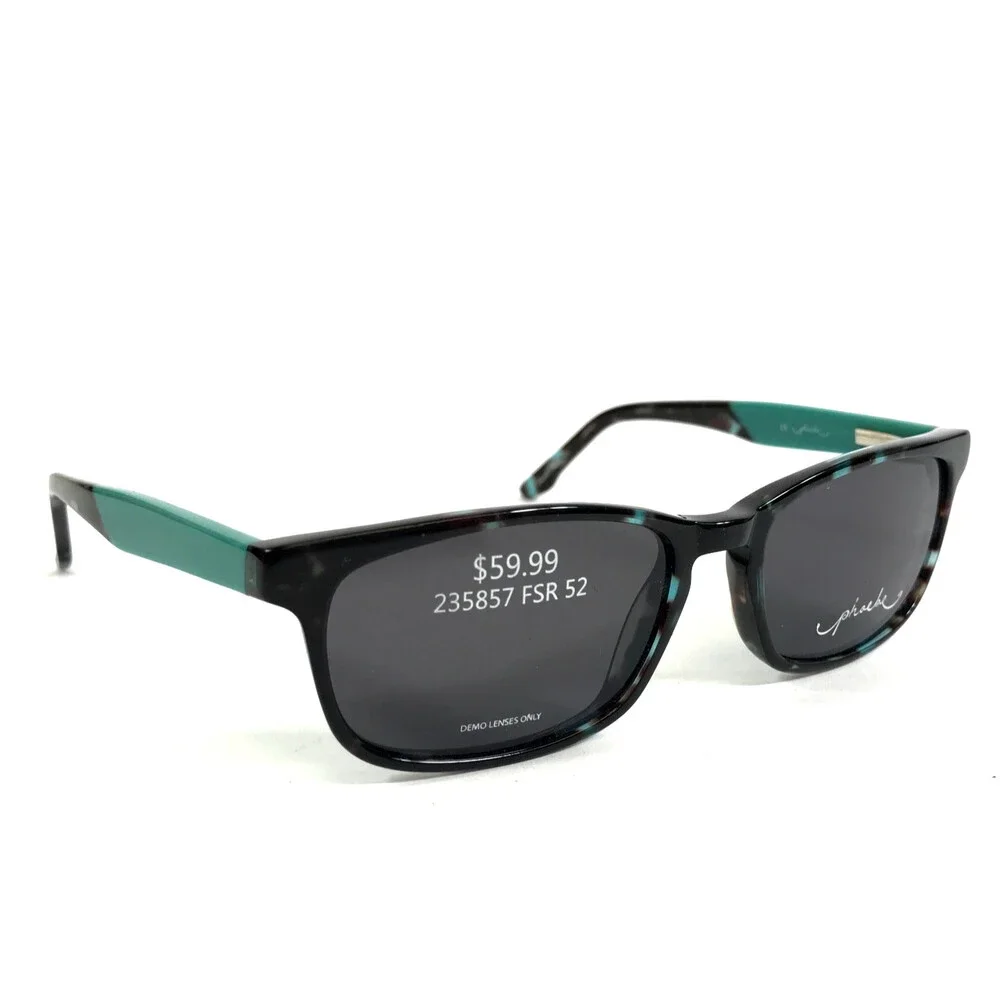 Phoebe Sunglasses P268 BLK Black Green Rectangle Frames w/ Gray Lenses 52-16-135
